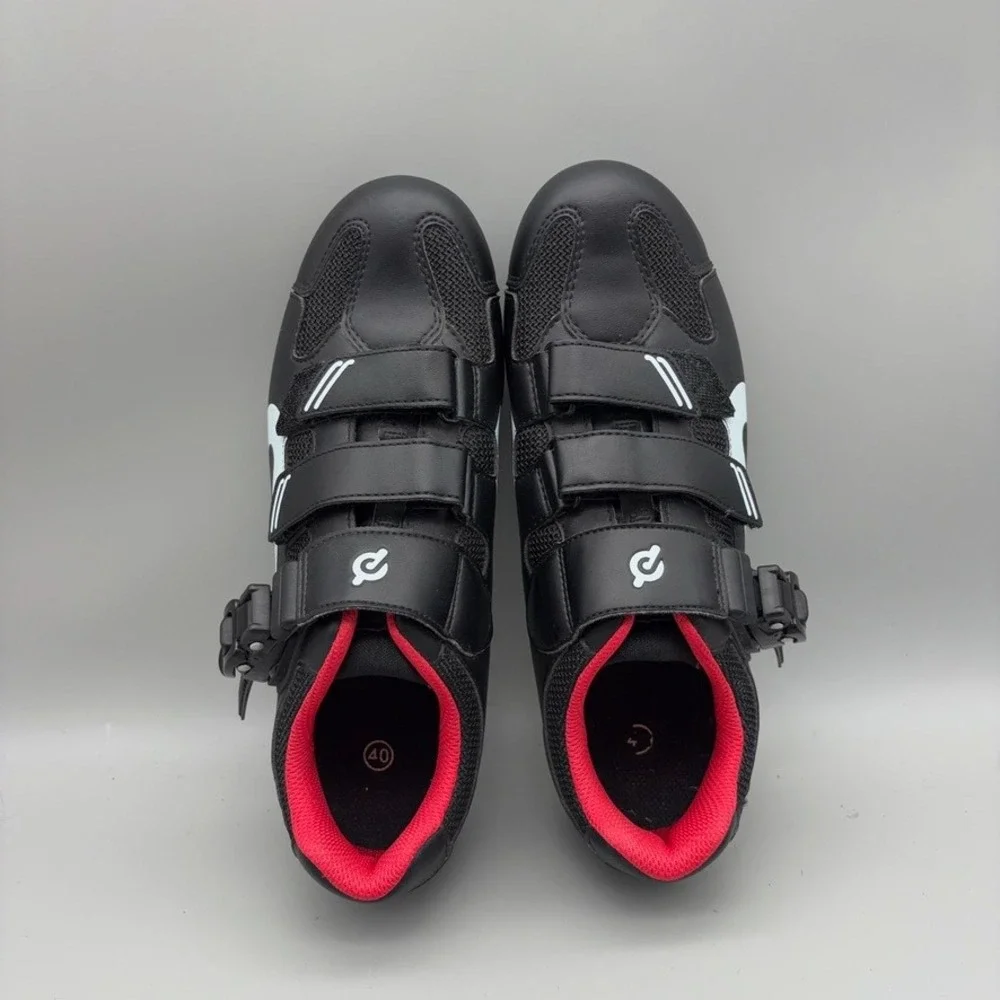 Peloton Cycling Shoes Womens 40 Black Red Hook and Loop Indoor Spin Athletic